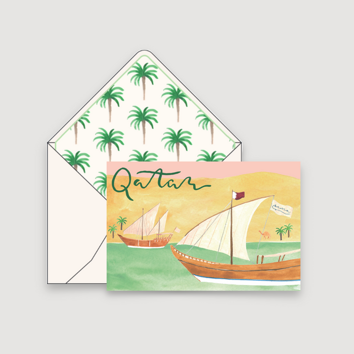 watercolor illustration Qatar greeting card set